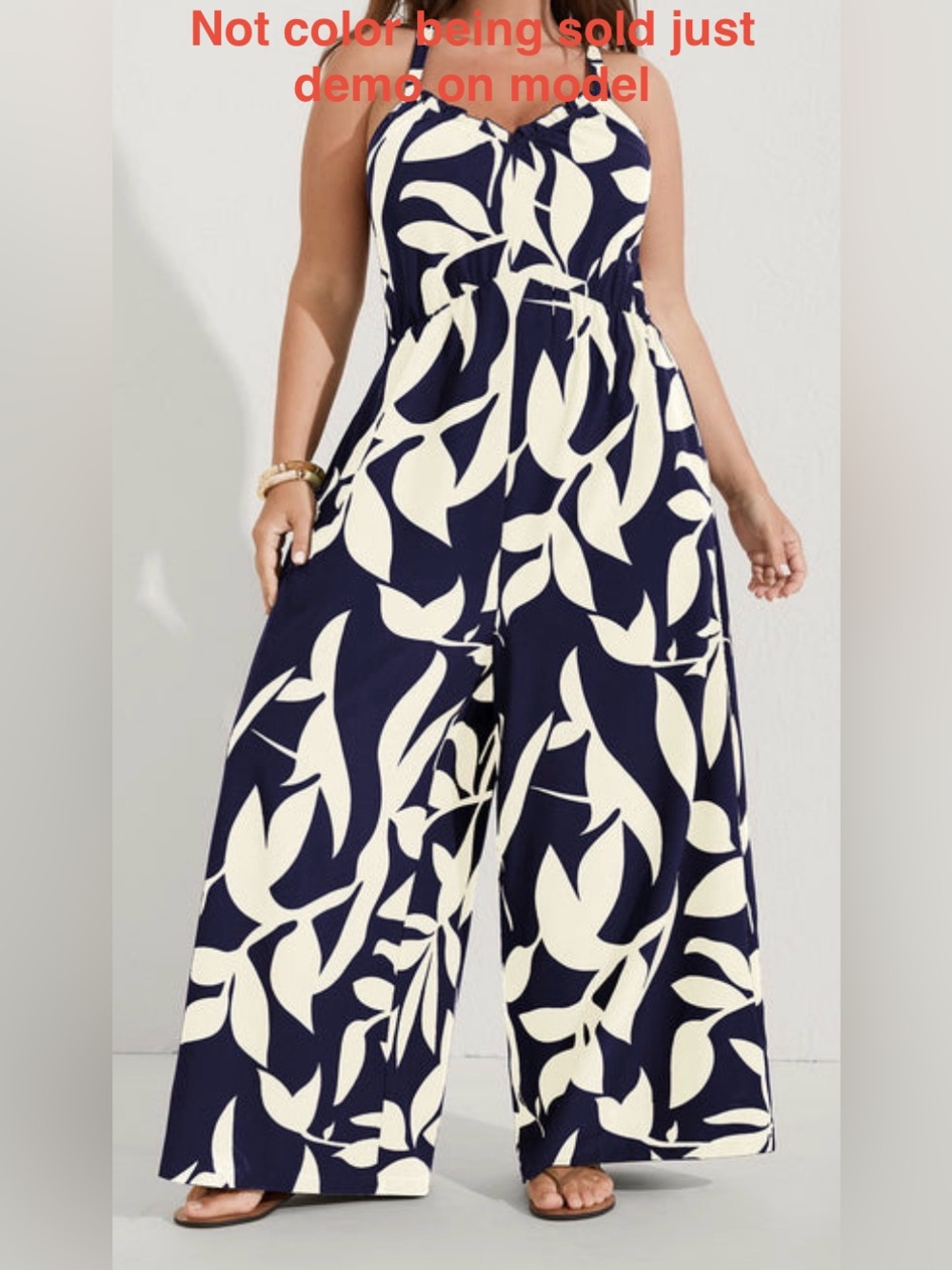 BLOOMCHIC Plus Floral Print Wide-Leg Jumpsuit - Red & Cream - Picture 8 of 12